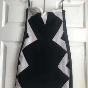 BEBE black and white strapless dress